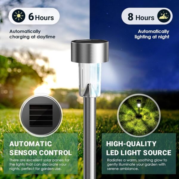 Solar Lights Outdoor Waterproof, 12 Pack, Stainless Steel LED Solar Garden Lights for Patio, Lawn, Yard and Landscape, Cold White