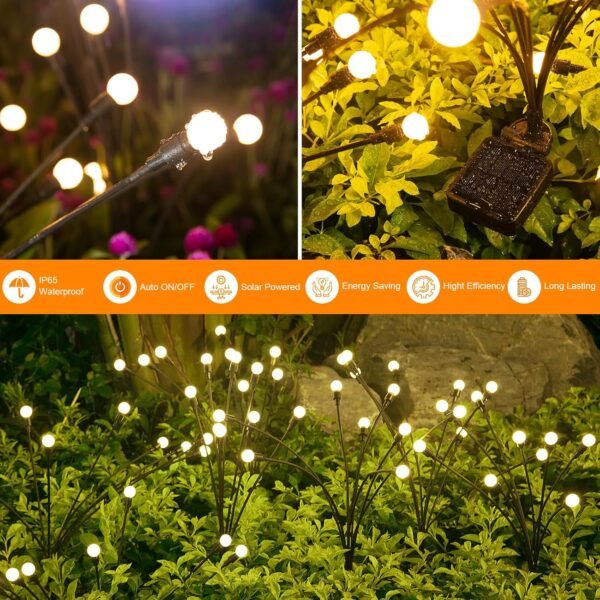 Solar Lights Outdoor(4 Pack, 32 LEDs), Solar Garden Lights, Outdoor Decorations, Firefly Light for Patio Decor, Big Bulb, Unique Gifts for Women, Gifts for Grandma