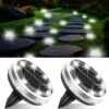 Solar Ground Lights Outdoor 12 Pack Waterproof Upgraded Flat Solar Garden Lights with 4 Side Light Stainless Steel Solar Powered Disc Light for Walkway Pathway Landscape Lawn Yard - Cool White