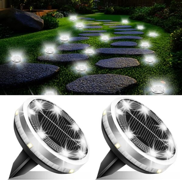 Solar Ground Lights Outdoor 12 Pack Waterproof Upgraded Flat Solar Garden Lights with 4 Side Light Stainless Steel Solar Powered Disc Light for Walkway Pathway Landscape Lawn Yard - Cool White