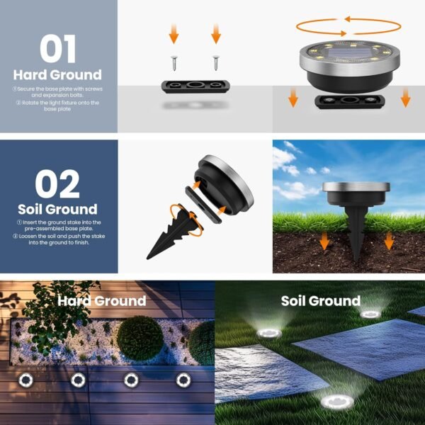 10 Pack Solar Ground Lights Outdoor Waterproof, Solar Powered Pathway Lights, Landscape Lighting for Garden Walkway Driveway Backyard Decor (Cool White)