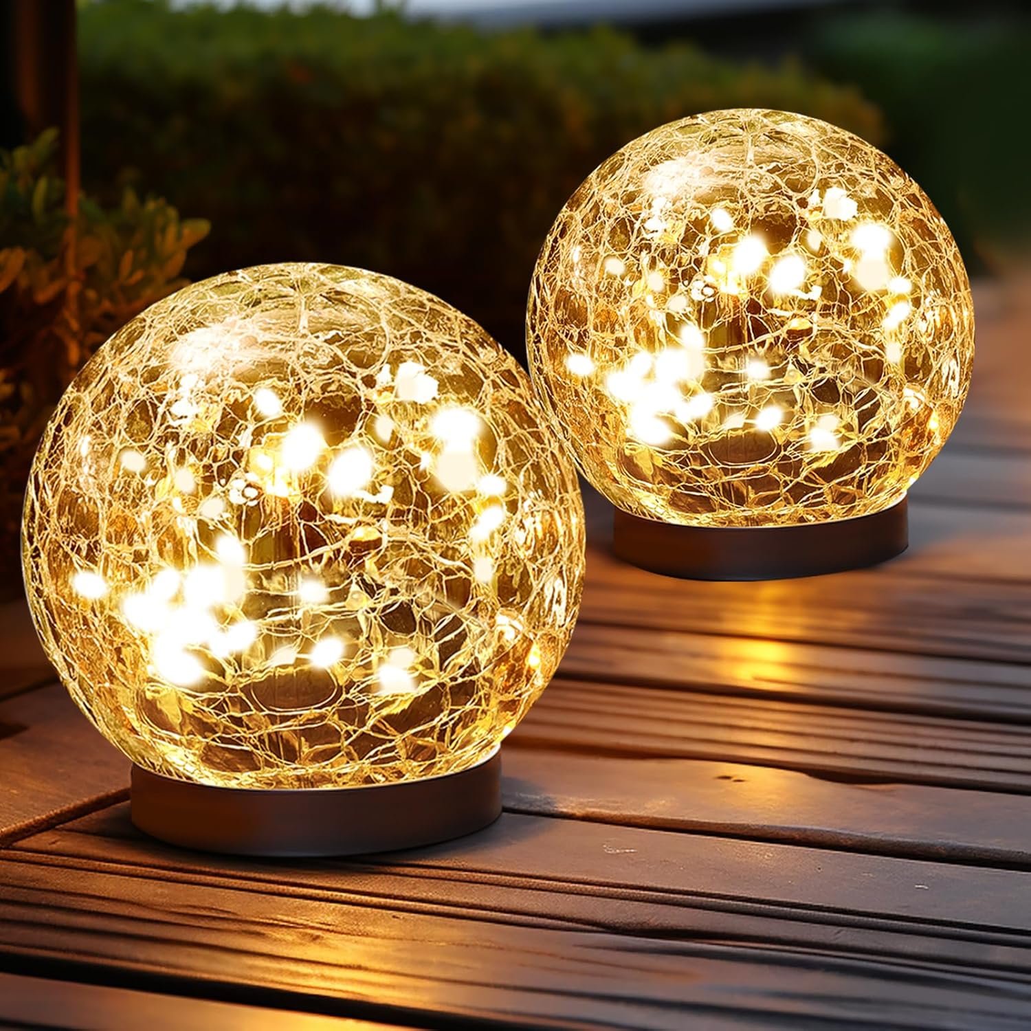 Solar Globe Lights Outdoor Waterproof-Solar Balls Garden-Cracked Glass Ball Solar Lights Outdoor-Solar Orbs Outside-Outdoor Decorations Patio & Yard Lawn Backyard Decor