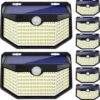 120 LED Outdoor Solar Lights with Motion Sensor and 3 Lighting Modes, IP65 Waterproof Wide Solar Wall Lights Ideal for Garden Patio Yard (Front Button 6Packs, Daylight White)