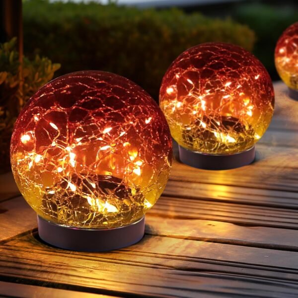 Solar Globe Lights Outdoor Waterproof-Solar Balls Garden-Cracked Glass Ball Solar Lights Outdoor-Solar Orbs Outside-Outdoor Decorations Patio & Yard Lawn Backyard Decor