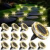 Solar Ground Lights Outdoor 12 Pack Waterproof Upgraded Flat Solar Garden Lights with 4 Side Light Stainless Steel Solar Powered Disc Light for Walkway Pathway Landscape Lawn Yard - Cool White