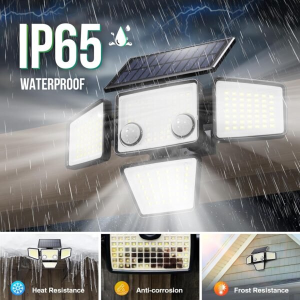 Solar Outdoor Lights - 3000LM 188 LED Motion Sensor Outdoor Lights, 4 Heads Security Light,IP65 Waterproof, Easy Install,270°Wide Angle Flood Wall Light with 3 Modes for Backyard Yard (2 Pack)