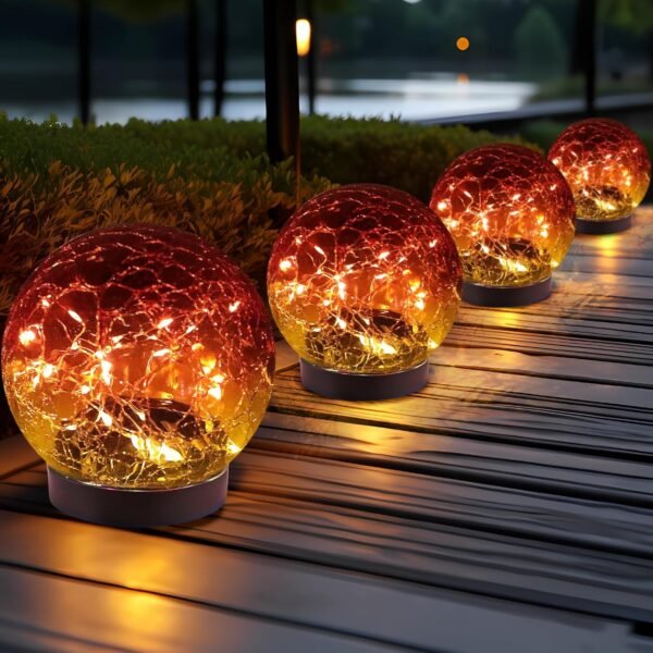 Solar Globe Lights Outdoor Waterproof-Solar Balls Garden-Cracked Glass Ball Solar Lights Outdoor-Solar Orbs Outside-Outdoor Decorations Patio & Yard Lawn Backyard Decor
