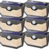 120 LED Outdoor Solar Lights with Motion Sensor and 3 Lighting Modes, IP65 Waterproof Wide Solar Wall Lights Ideal for Garden Patio Yard (Front Button 6Packs, Daylight White)
