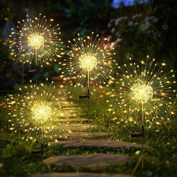 Garden Decor Outdoor Lights 120LED 2Pack, Solar Garden Lights for Christmas Outside Fairy Firework Decorative,Solar Powered for Yard Pathway Flowerbed Planter Balcony Patio Decor (Warm White