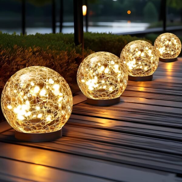 Solar Globe Lights Outdoor Waterproof-Solar Balls Garden-Cracked Glass Ball Solar Lights Outdoor-Solar Orbs Outside-Outdoor Decorations Patio & Yard Lawn Backyard Decor