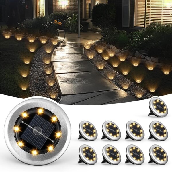 Mini Solar Ground Lights, 10 Pack Solar Lights Outdoor Waterproof, Pathway Lights Solar Powered, Solar Garden Light, Landscape Lighting for Yard Driveway Walkway (Cool White)