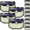 120 LED Outdoor Solar Lights with Motion Sensor and 3 Lighting Modes, IP65 Waterproof Wide Solar Wall Lights Ideal for Garden Patio Yard (Front Button 6Packs, Daylight White)