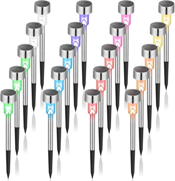 Solar Lights Outdoor Waterproof, 12 Pack, Stainless Steel LED Solar Garden Lights for Patio, Lawn, Yard and Landscape, Cold White