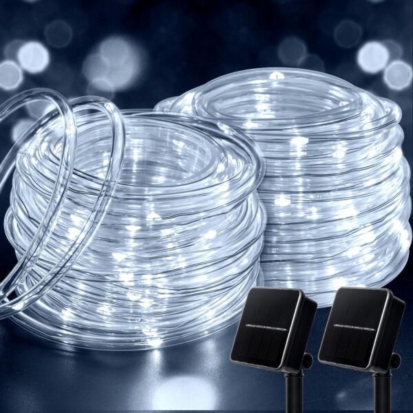 Solar Rope Lights, 39FT 100LED Outdoor Solar String Lights, IP65 Waterproof Solar Powered Fairy Lights with 8 Lighting Modes for Party Garden Yard Home Holiday Tree Decoration, Warm White