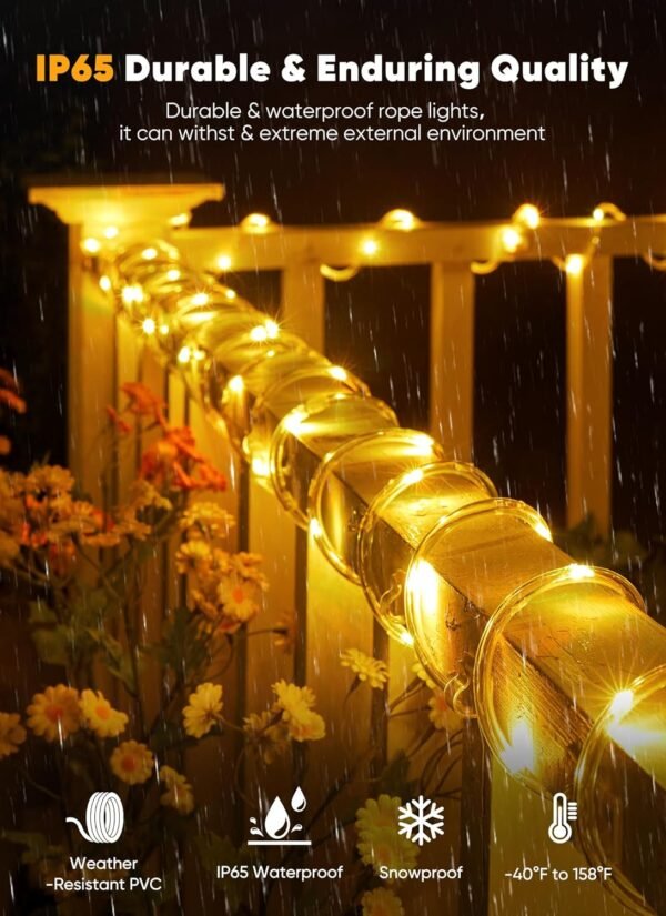 Solar Rope Lights, 39FT 100LED Outdoor Solar String Lights, IP65 Waterproof Solar Powered Fairy Lights with 8 Lighting Modes for Party Garden Yard Home Holiday Tree Decoration, Warm White