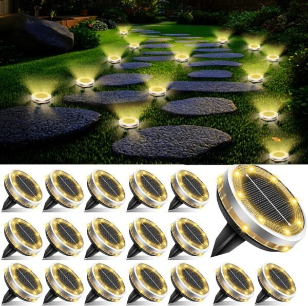 Solar Ground Lights Outdoor 12 Pack Waterproof Upgraded Flat Solar Garden Lights with 4 Side Light Stainless Steel Solar Powered Disc Light for Walkway Pathway Landscape Lawn Yard - Cool White