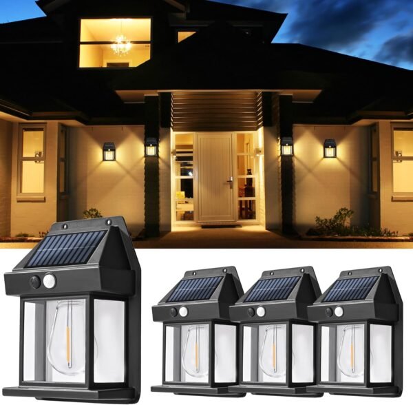 Solar Wall Lights Outdoor, Dusk to Dawn Motion Sensor Lights Waterproof, 2 Pack Motion Sensor Solar Porch Lights with 3 Modes, for Patio, Garage, Shed