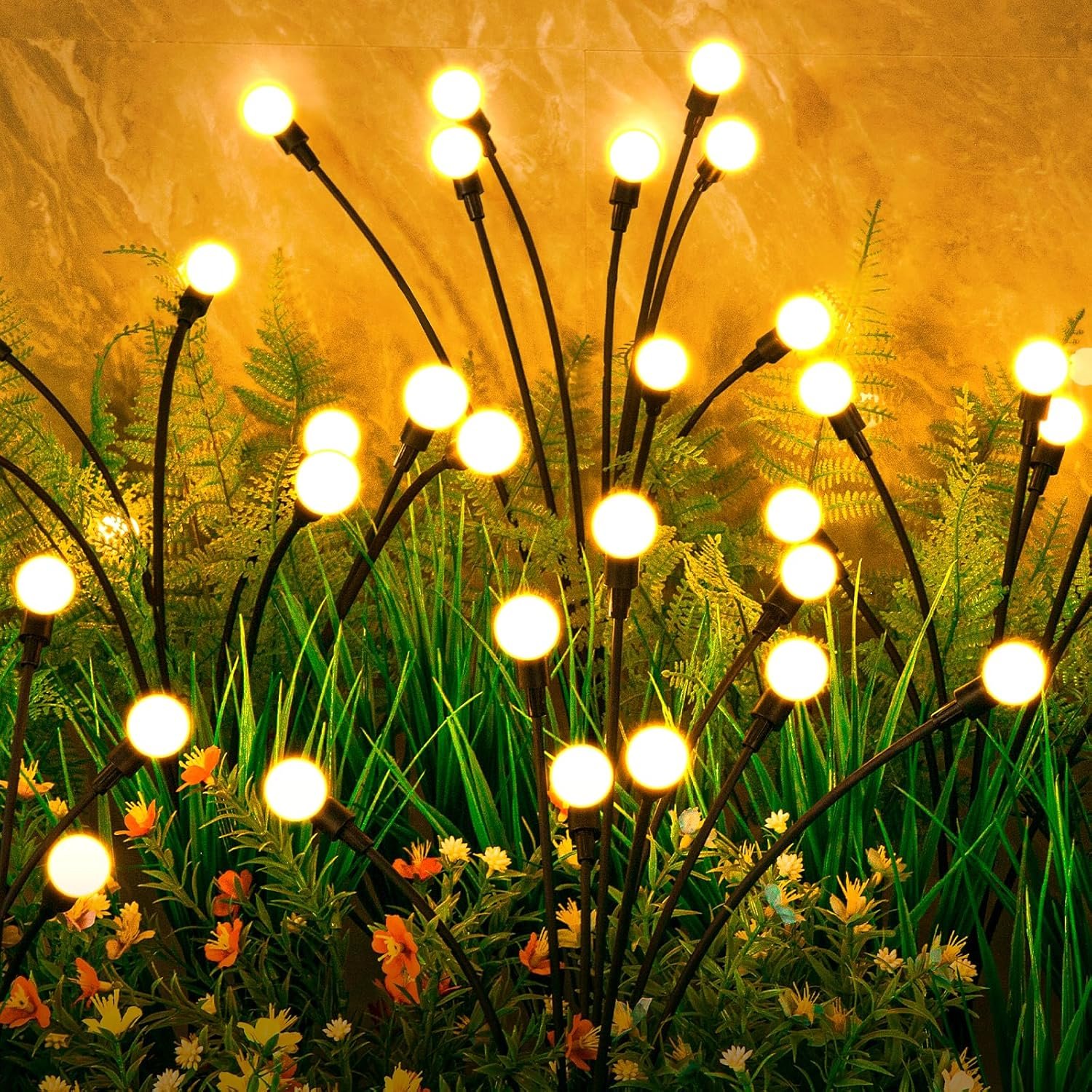 Solar Lights Outdoor(4 Pack, 32 LEDs), Solar Garden Lights, Outdoor Decorations, Firefly Light for Patio Decor, Big Bulb, Unique Gifts for Women, Gifts for Grandma
