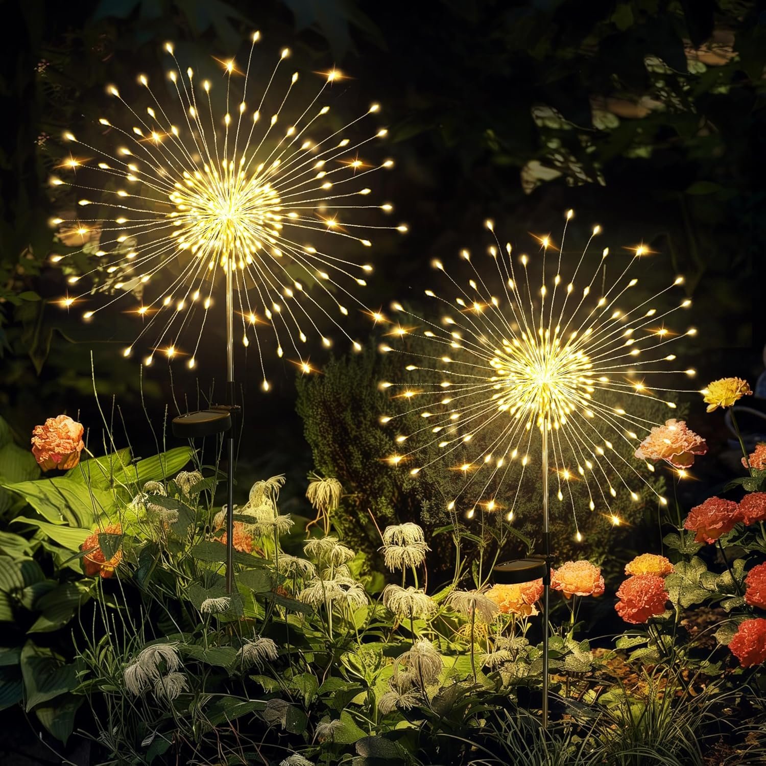Garden Decor Outdoor Lights 120LED 2Pack, Solar Garden Lights for Christmas Outside Fairy Firework Decorative,Solar Powered for Yard Pathway Flowerbed Planter Balcony Patio Decor (Warm White