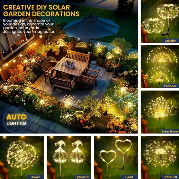 Garden Decor Outdoor Lights 120LED 2Pack, Solar Garden Lights for Christmas Outside Fairy Firework Decorative,Solar Powered for Yard Pathway Flowerbed Planter Balcony Patio Decor (Warm White
