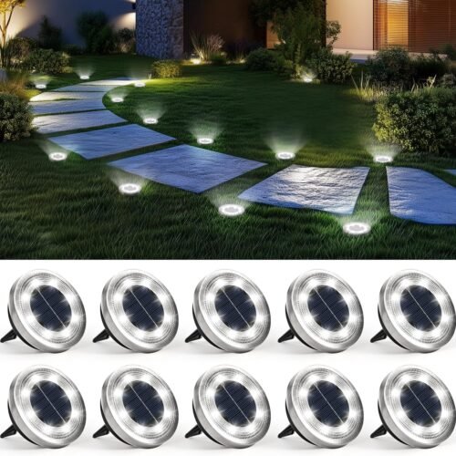 10 Pack Solar Ground Lights Outdoor Waterproof, Solar Powered Pathway Lights, Landscape Lighting for Garden Walkway Driveway Backyard Decor (Cool White)
