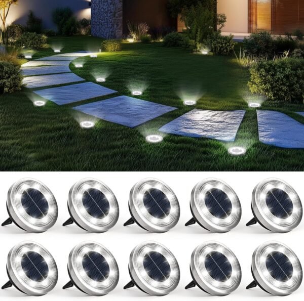 10 Pack Solar Ground Lights Outdoor Waterproof, Solar Powered Pathway Lights, Landscape Lighting for Garden Walkway Driveway Backyard Decor (Cool White)