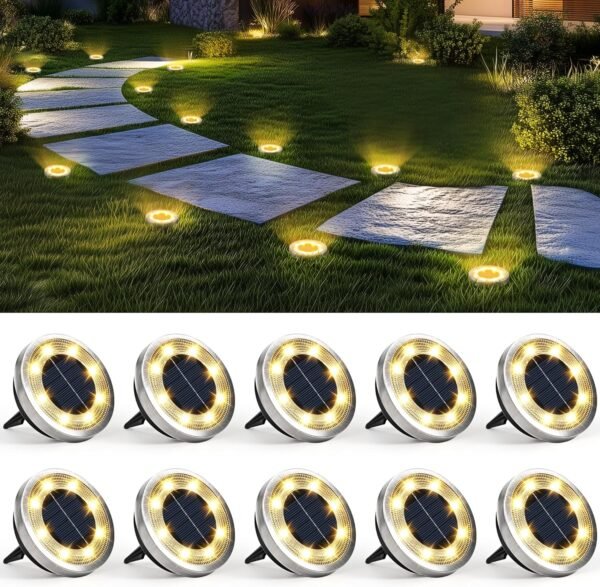 10 Pack Solar Ground Lights Outdoor Waterproof, Solar Powered Pathway Lights, Landscape Lighting for Garden Walkway Driveway Backyard Decor (Cool White)