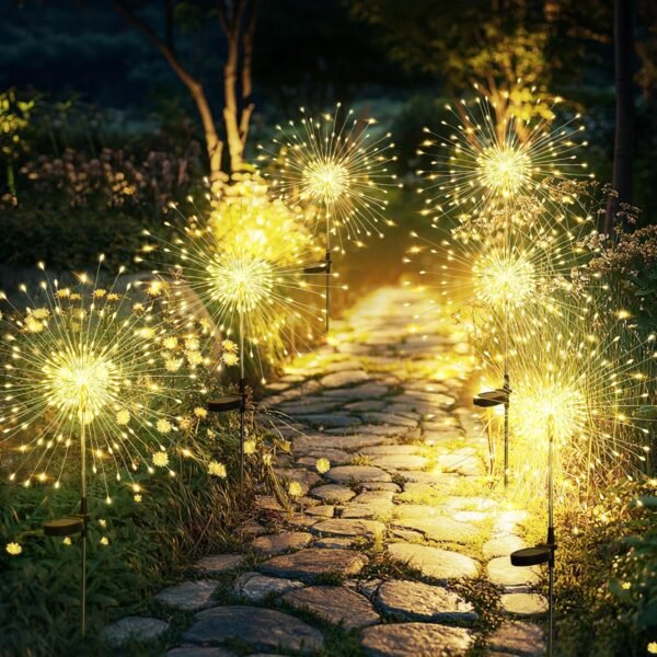 Garden Decor Outdoor Lights 120LED 2Pack, Solar Garden Lights for Christmas Outside Fairy Firework Decorative,Solar Powered for Yard Pathway Flowerbed Planter Balcony Patio Decor (Warm White