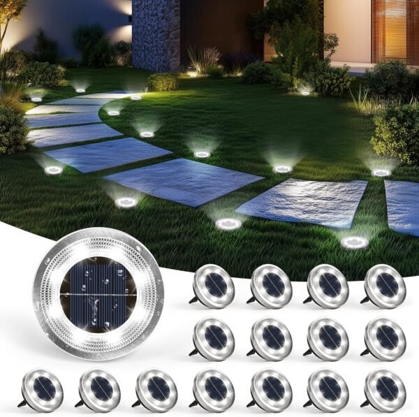 10 Pack Solar Ground Lights Outdoor Waterproof, Solar Powered Pathway Lights, Landscape Lighting for Garden Walkway Driveway Backyard Decor (Cool White)